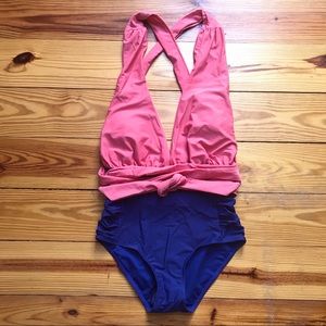 Nicole Miller Blue Pink Wrap Swimsuit, NWT, S